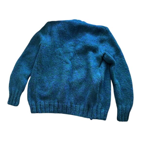 Vintage wool blend teal blue green handknit button up cardigan XS/S - Picture 2 of 9